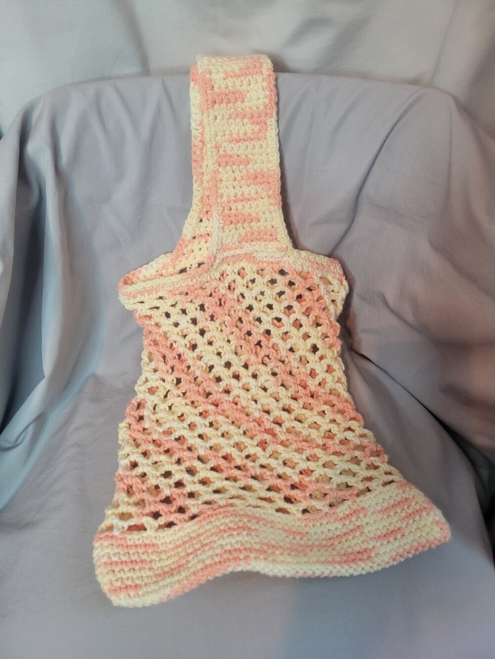 Hand Crafted Pink & Cream Crochet Tote Bag